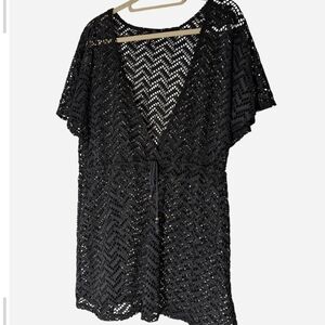 Pre-owned Chic Black Crochet Swim Cover-Up
